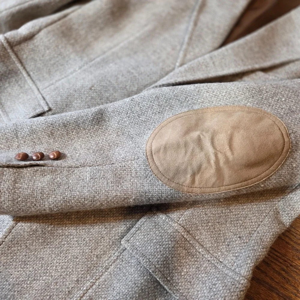 Vintage Pendleton Tweed Blazer Elbow Patches Tan/Brown Wool‎ Sport Coat 42 Long